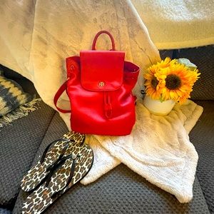 Red leather Tory Burch Backpack 🎒 🌺